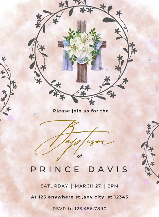 Brown Watercolor Baptism Ceremony Invitations-AABAP006