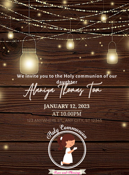 Brown Wood Holy Communion Invitation-AAHOI012