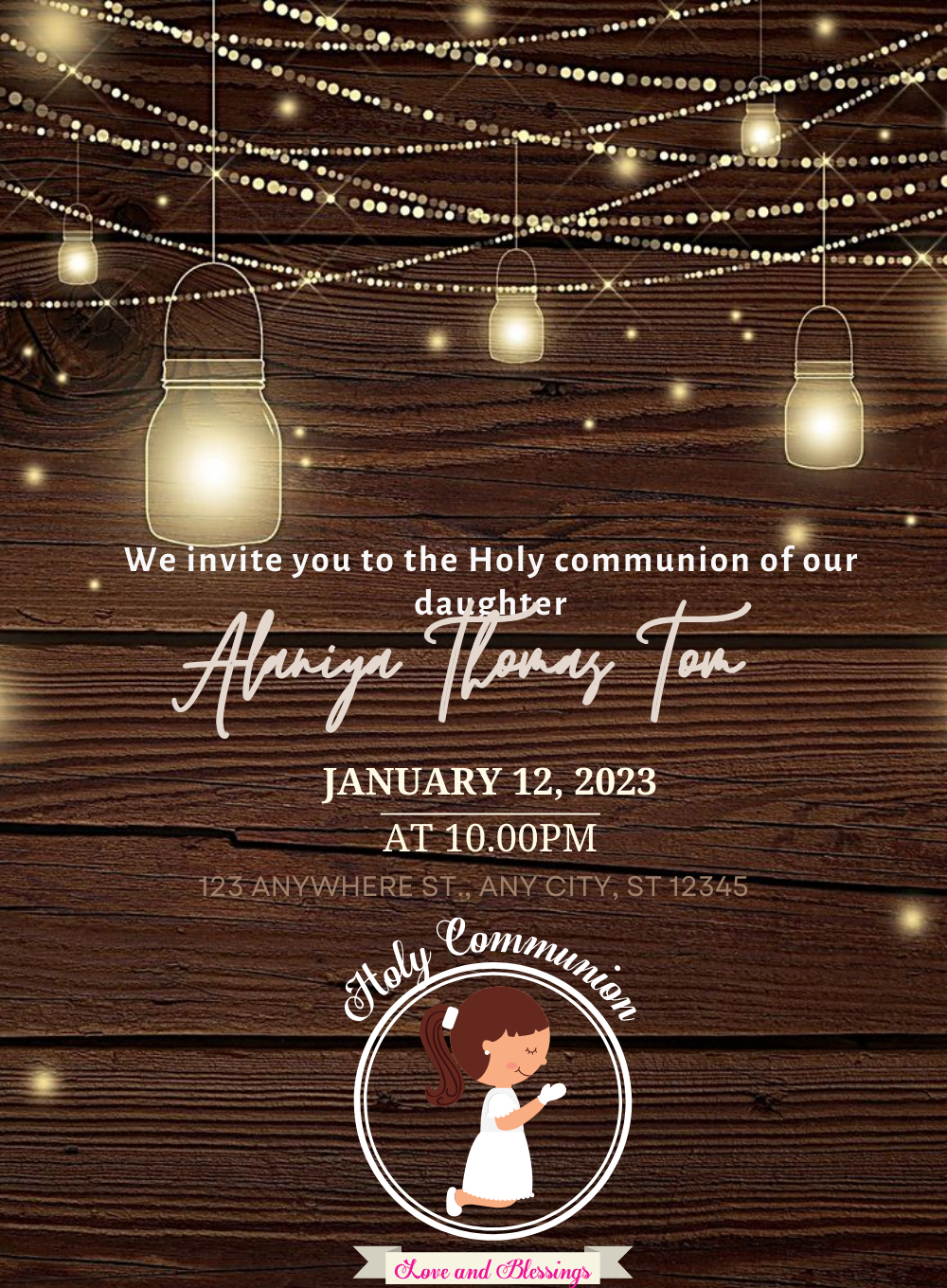 Brown Wood Holy Communion Invitation-AAHOI012