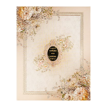 Cream Floral Embossed Padded Wedding Card-KSI64080