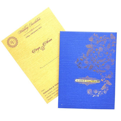 Blue Padding Floral Wedding Card In Gold Foiling Print-KNPC9519B-King of Cards