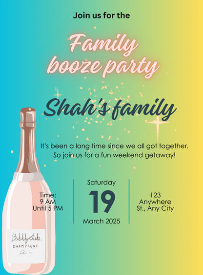 BubblyClub Drink Family Booze Night Invitation-AAFOO006