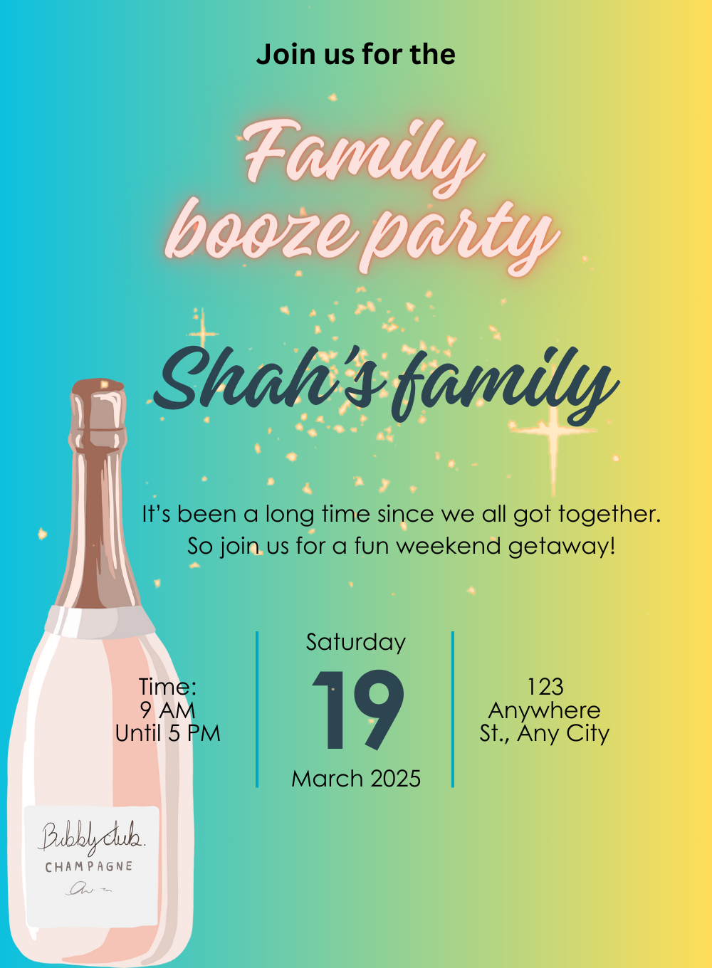 BubblyClub Drink Family Booze Night Invitation-AAFOO006