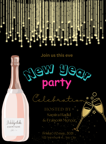 Golden Start New Year Party Invitation-AANYI007
