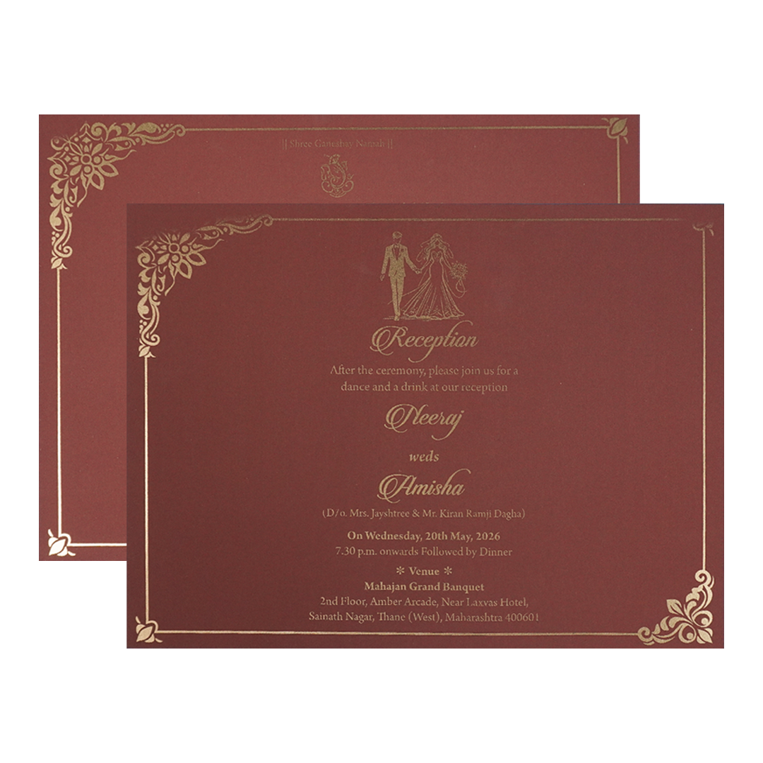 Maroon Floral Padded Wedding Card-KSSC1550