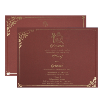 Maroon Floral Padded Wedding Card-KSSC1550