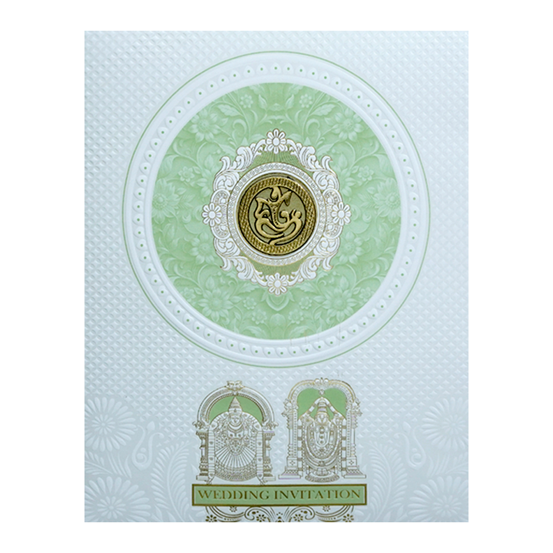 White Balaji Padmavthi Green Floral Wedding Card-KNJS2085G