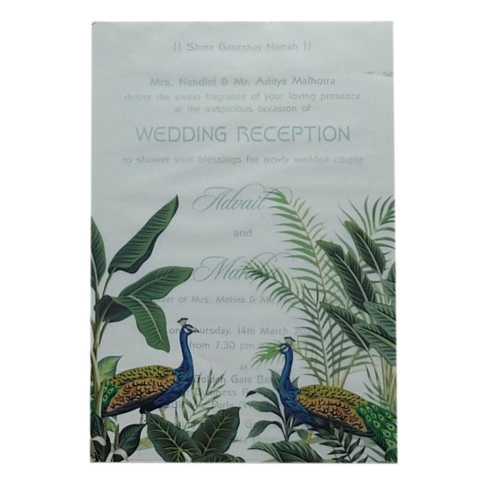 Green Peacock Tracing Sheet Invitation Card-King of Cards