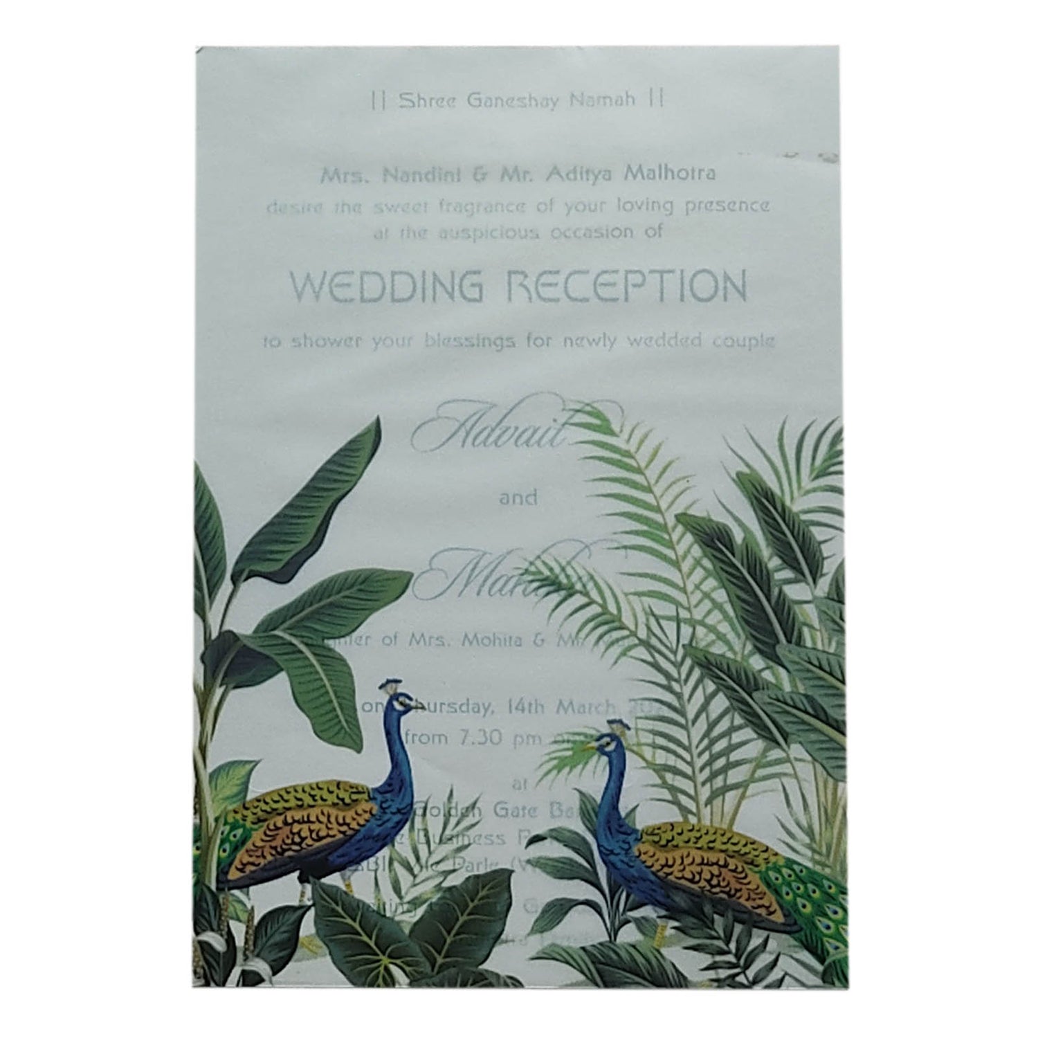 Green Peacock Tracing Sheet Invitation Card-King of Cards