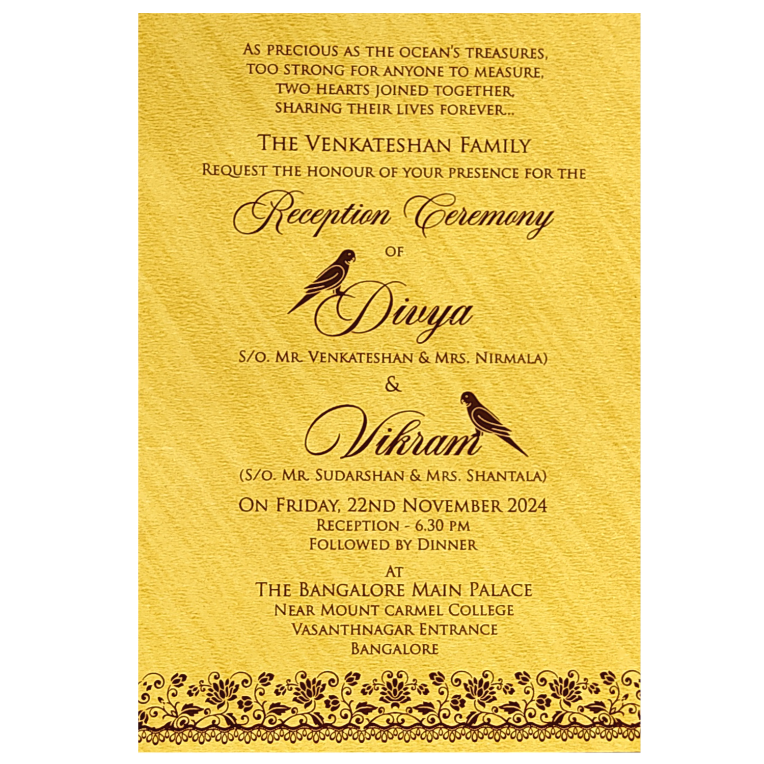 Gold Liner Single Sheet Invitation Card-KNKT552G