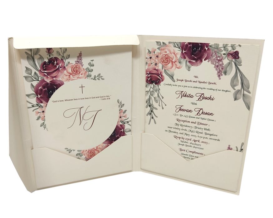 Cream Exclusive Floral Invitation Card With Wedding Logo-KNKYP005-King of Cards