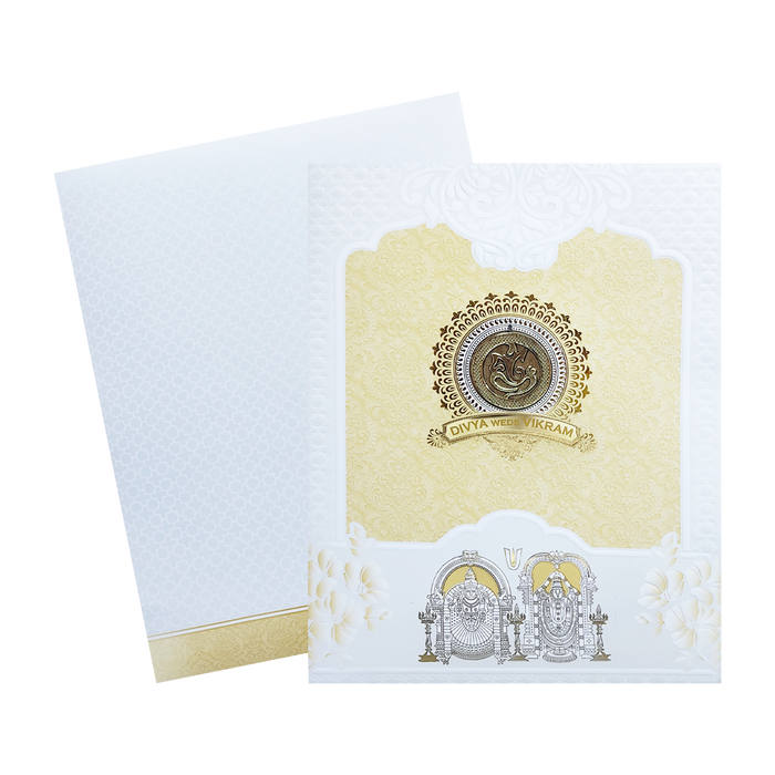 White Cream Balaji Padmavathi Wedding Card-King of Cards
