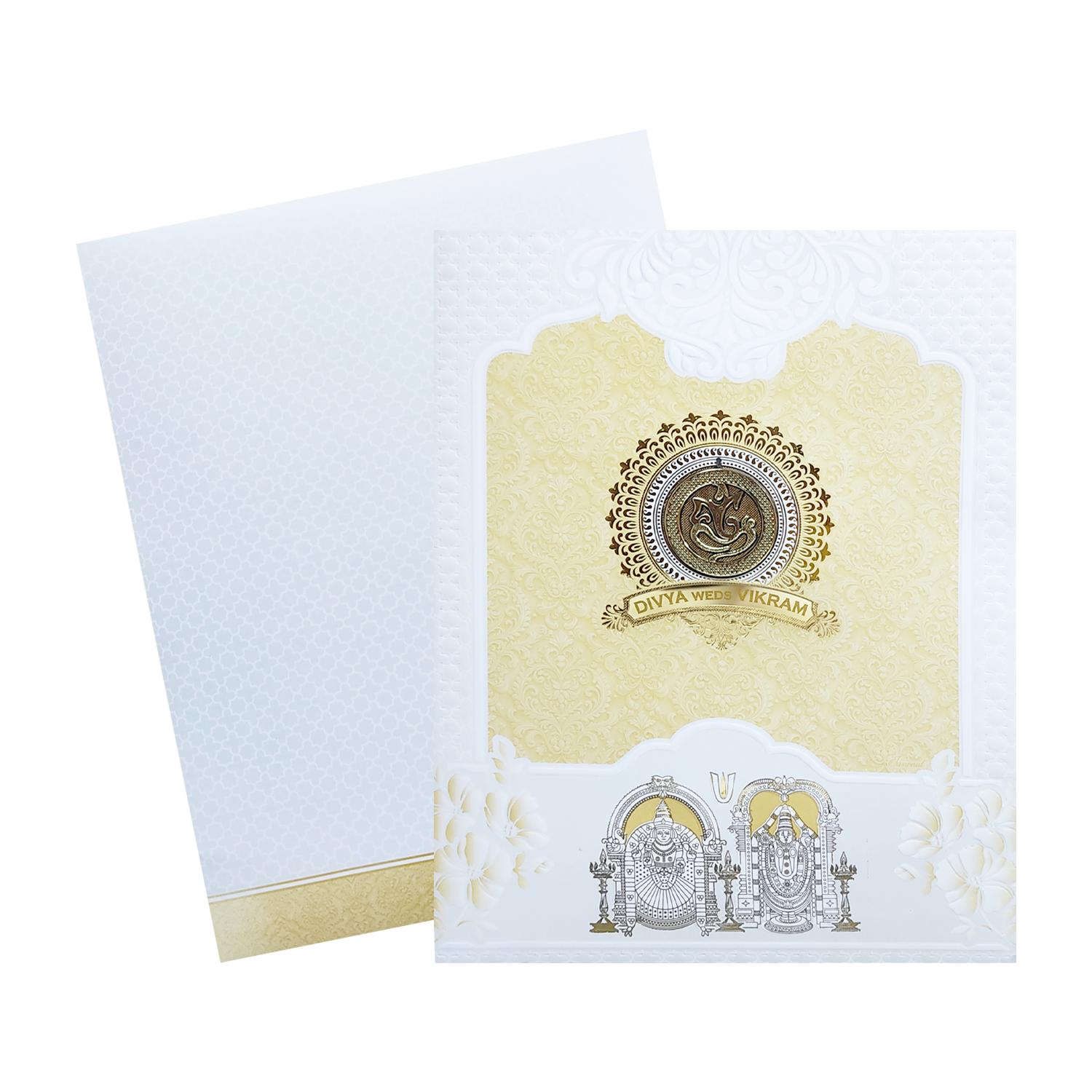 White Cream Balaji Padmavathi Wedding Card-King of Cards
