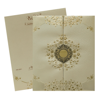 Check out Gold Floral Padded Wedding Card Card at best price. ✅WhatsApp Support ✅Express Delivery.|King of cards.
