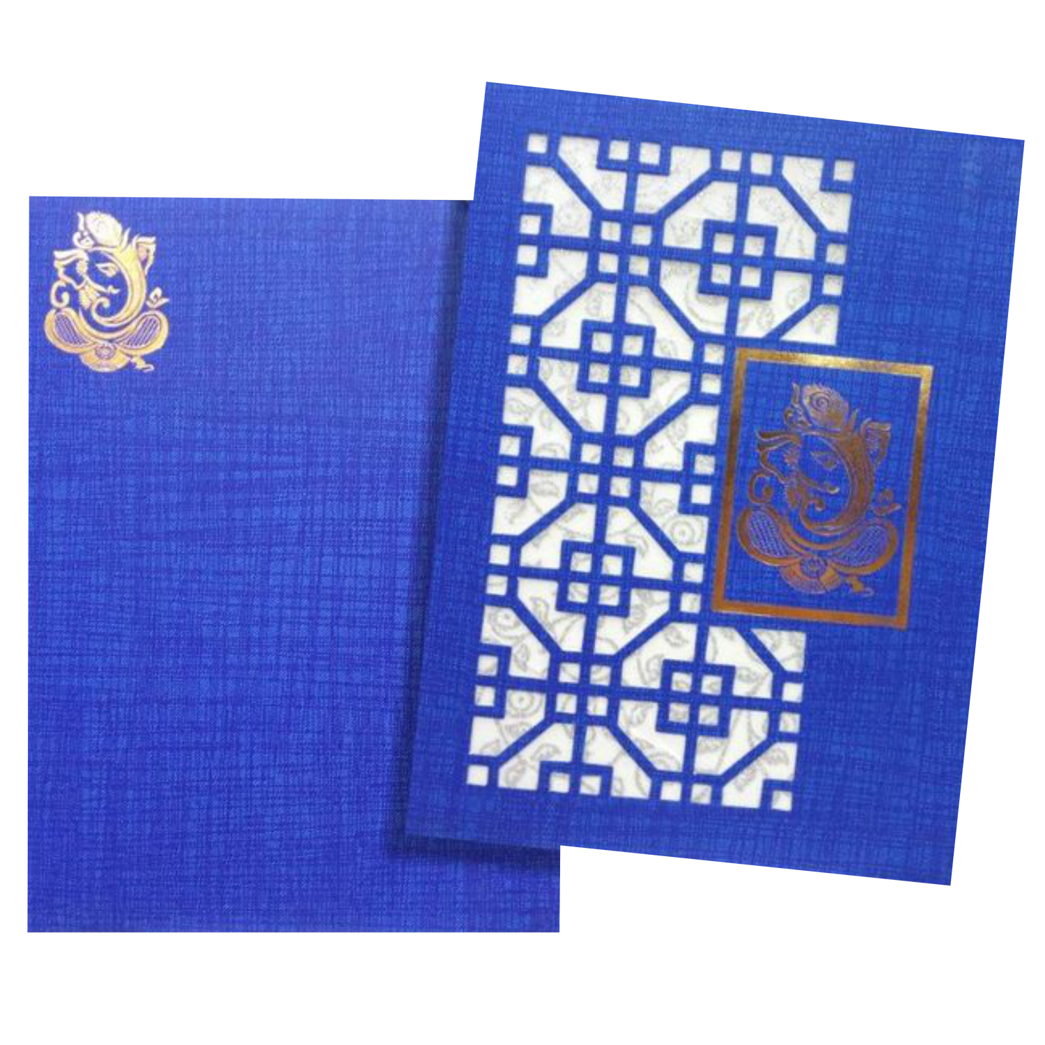 Dashing Blue Shading With Cut Design Ganesha Wedding Card-King of Cards
