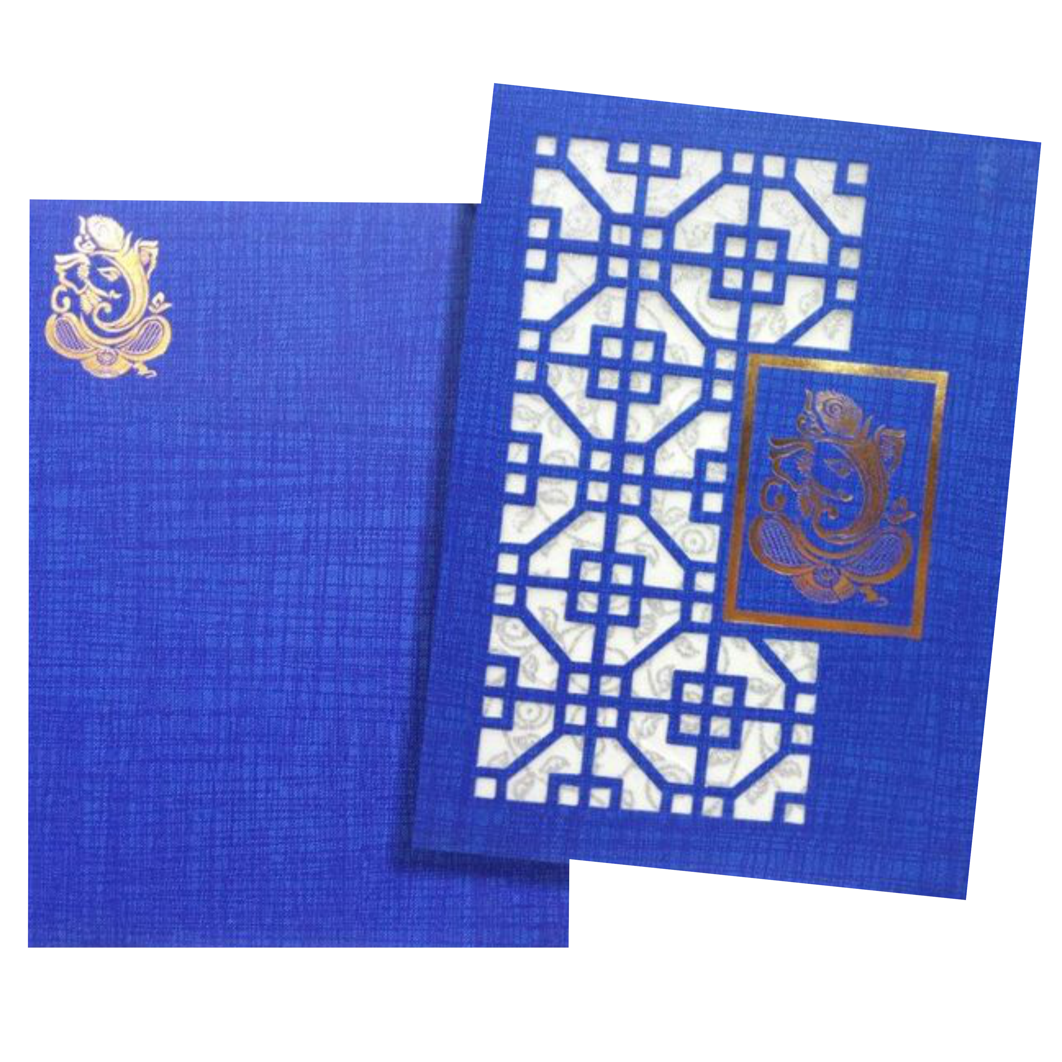 Dashing Blue Shading With Cut Design Ganesha Wedding Card-King of Cards