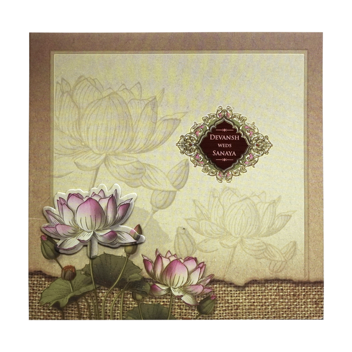 Light Brown Lotus Padded Wedding Card-King of Cards