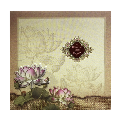Light Brown Lotus Padded Wedding Card-King of Cards