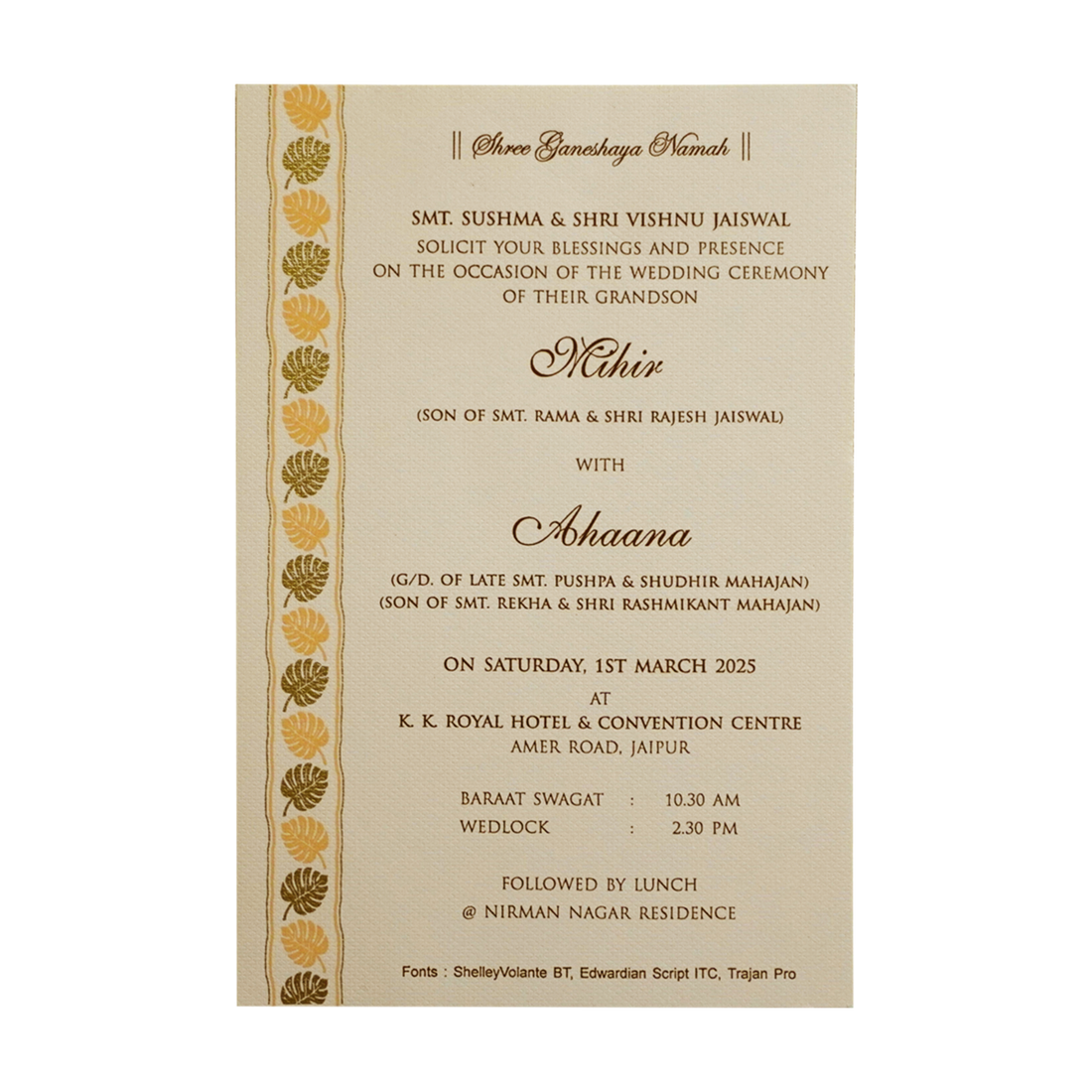 Creamy Pink Single Card Invitation-KRCS6351