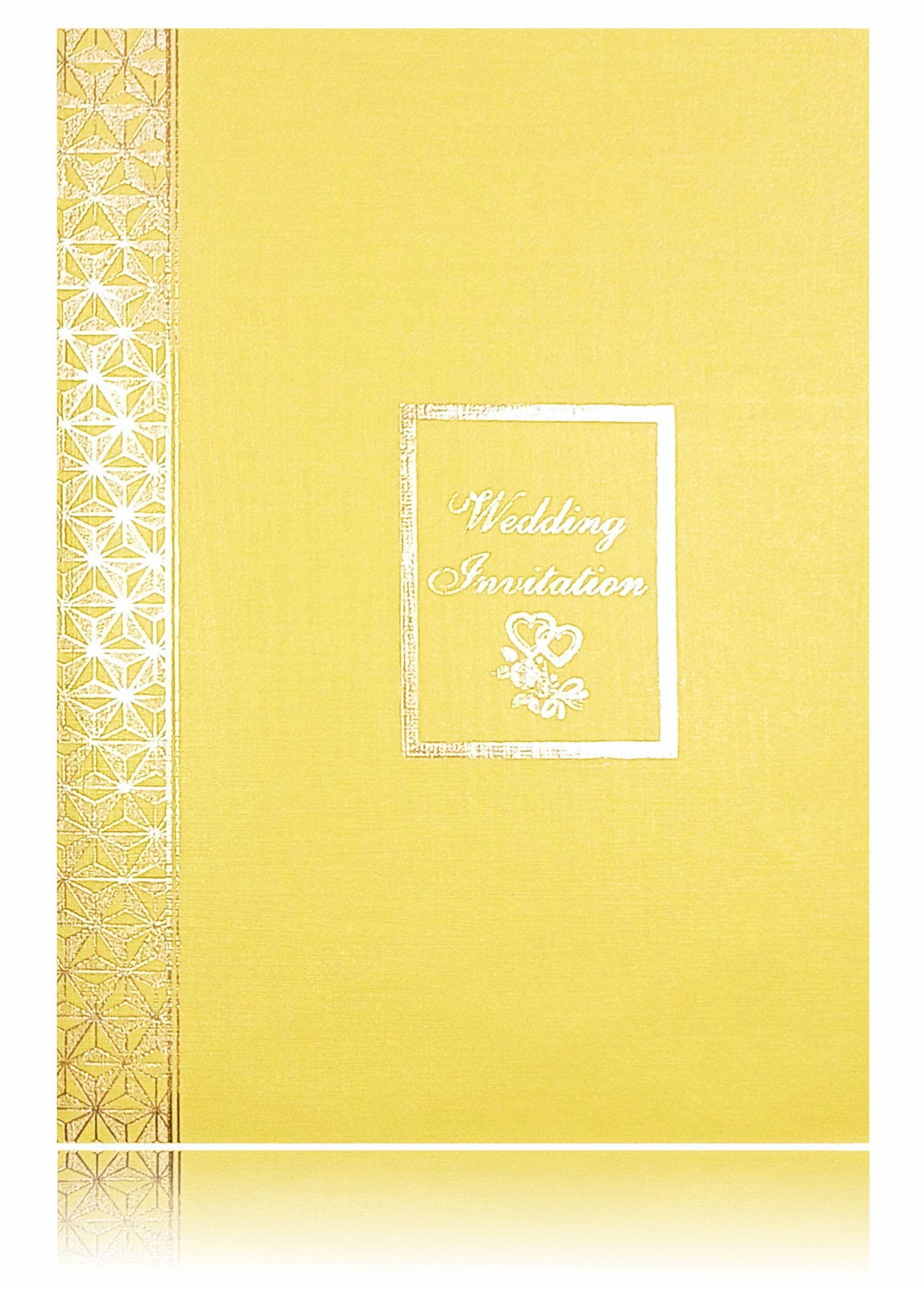 Gold Classic Paper Print Wedding Card With Message Box In Centre-KNCP813G