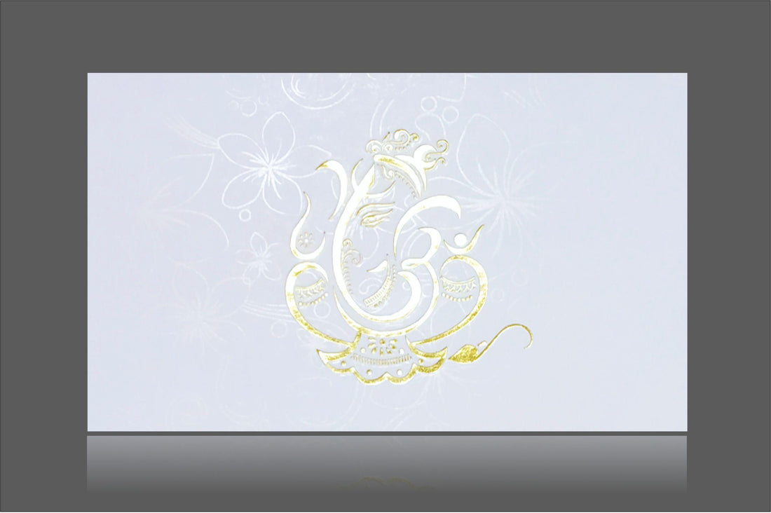 White Gold Ganesha Invitation Card-Knk2689