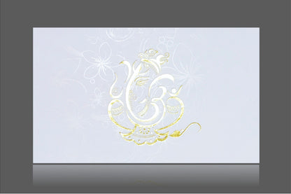White Gold Ganesha Invitation Card-Knk2689