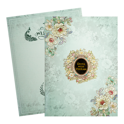 Blue Pastel Floral Oval Wedding Card-KNTY6809