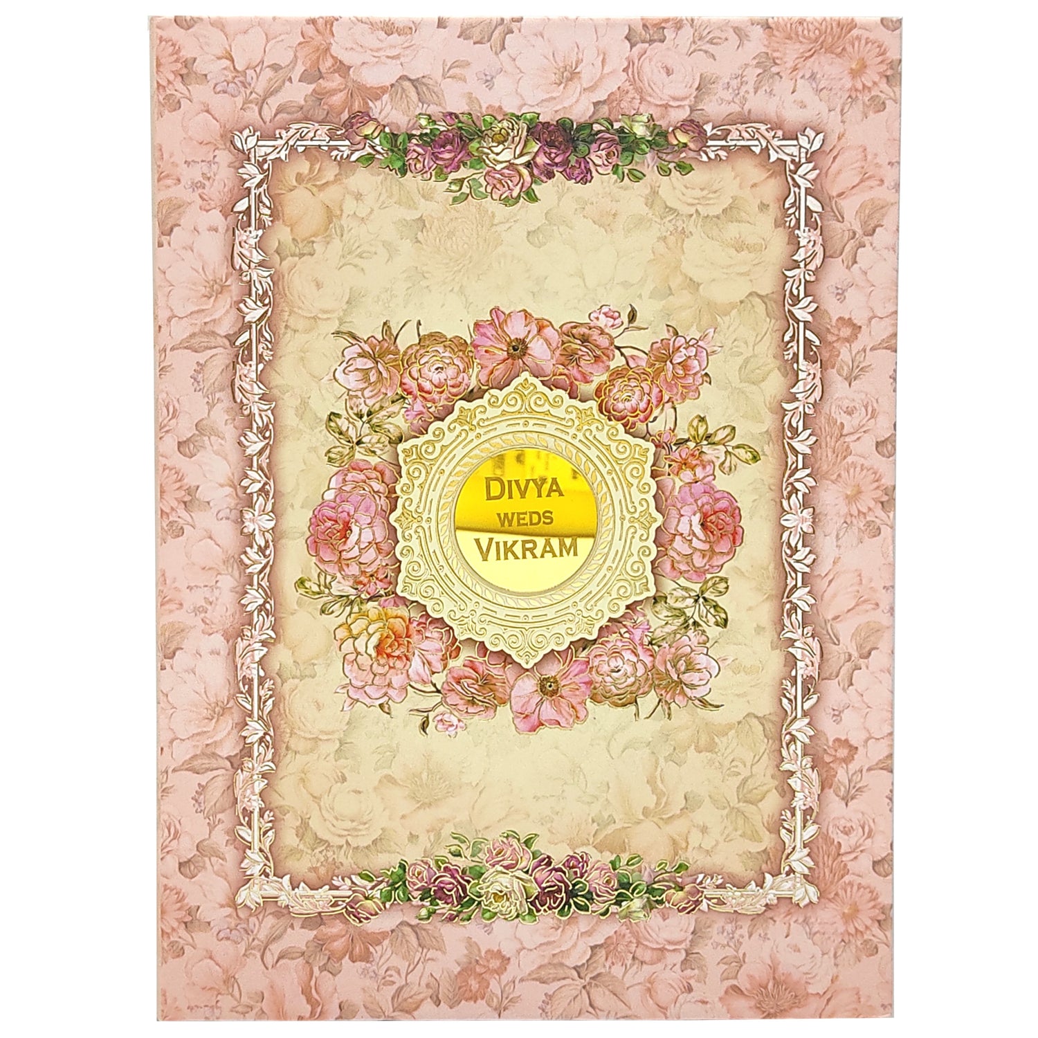 Pink Padded Floral Wedding Card In Offset Design-KNPO9531P