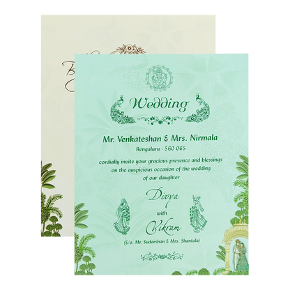 Green Royal Bride Groom Padded Wedding Card-KNMO9304