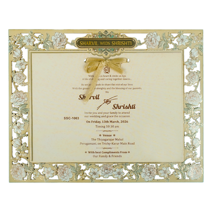 Check out Cream Floral Laser Cut Wedding Card at best price.✅WhatsApp Support ✅Express Delivery.|King of cards.