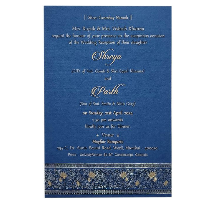 Blue Single Sheet Invitation Card-King of Cards