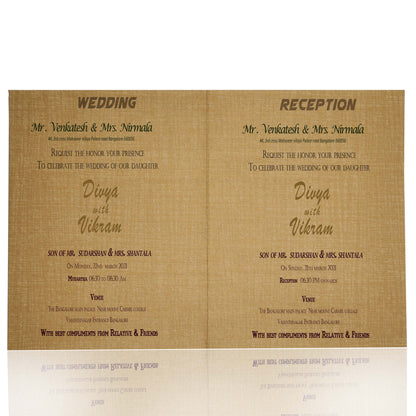 Brown Gold Jumbo Met Size Baraat Design Wedding Card-KNK50280
