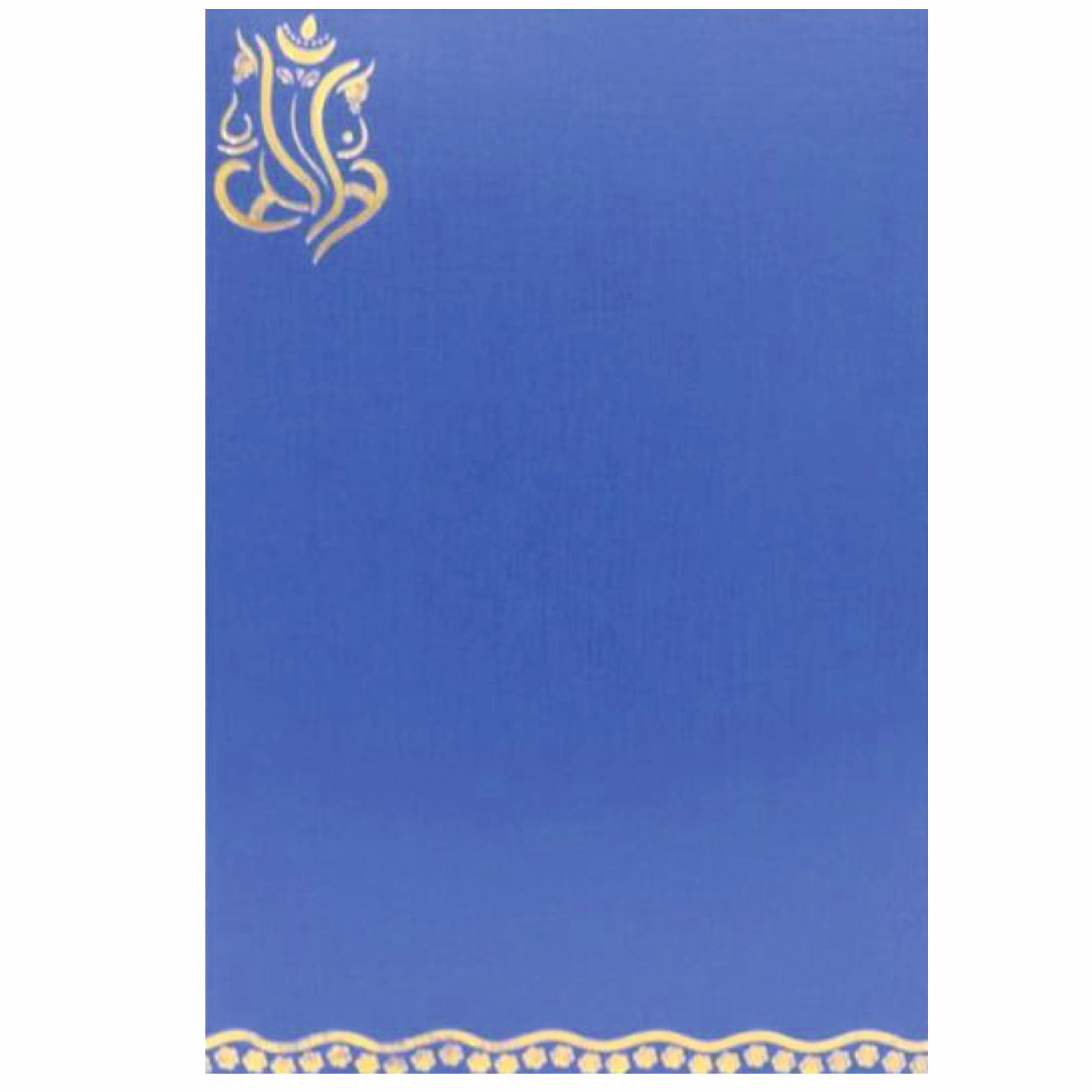 Embossed Blue Floral Shading With Cut Ganesha Wedding Card - KNK30500