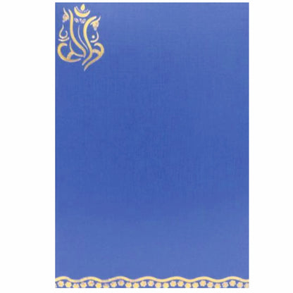 Embossed Blue Floral Shading With Cut Ganesha Wedding Card - KNK30500