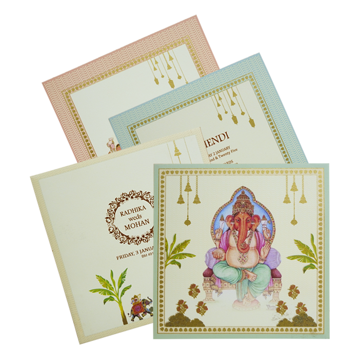 Cream Ganesha Wedding Card Design-King of Cards