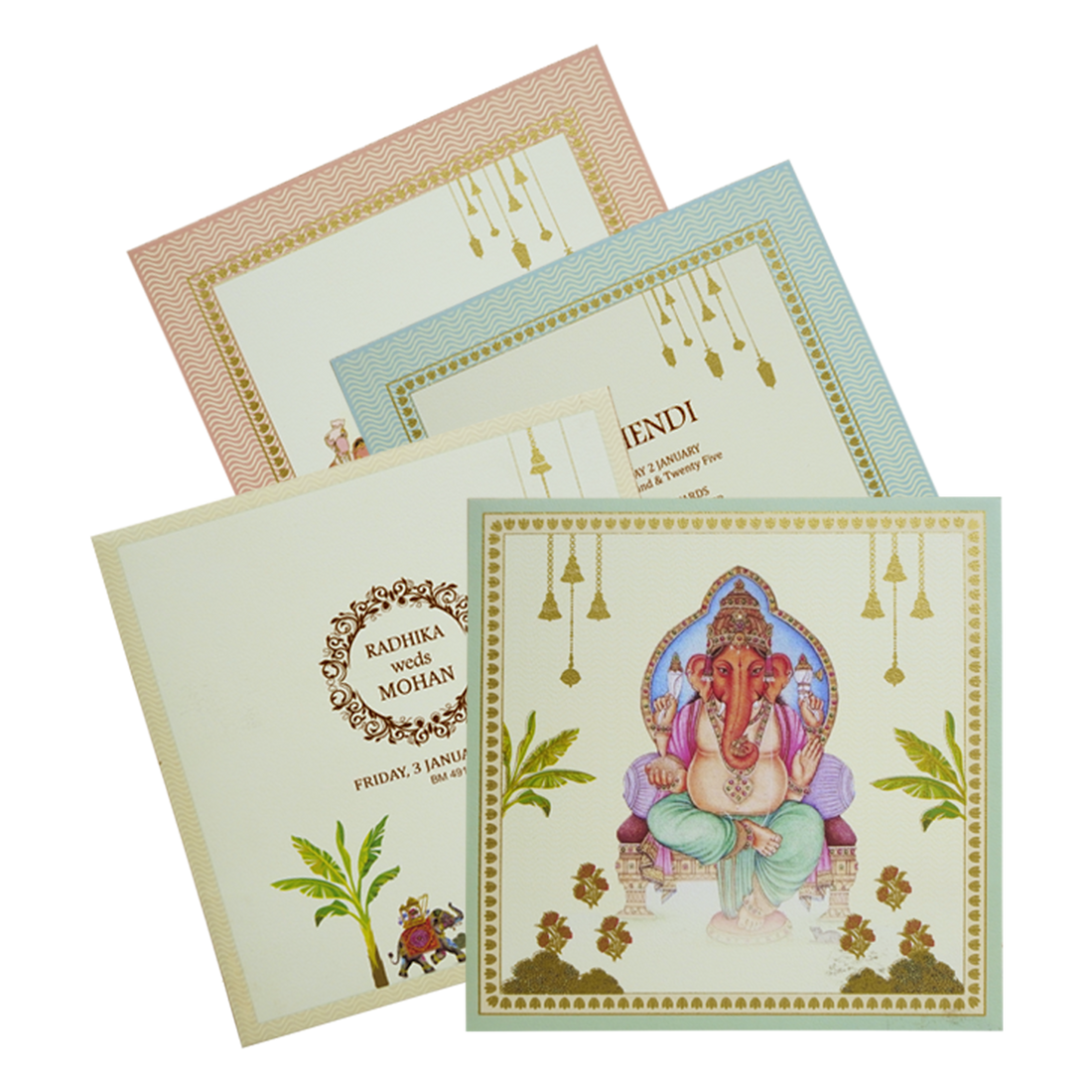 Cream Ganesha Wedding Card Design-King of Cards