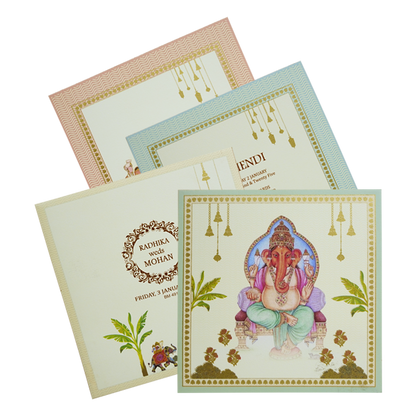 Cream Ganesha Wedding Card Design-King of Cards
