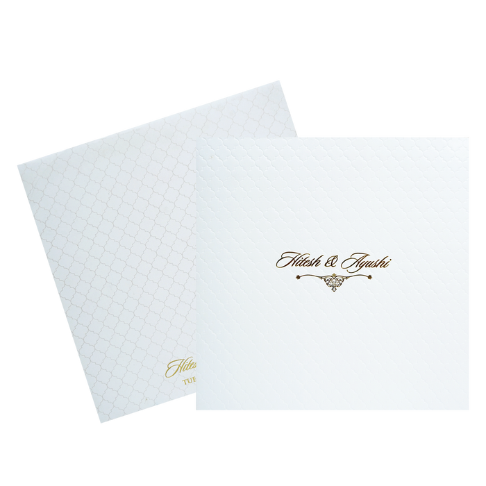 White Embossed Design Padded Wedding Card-King of Cards
