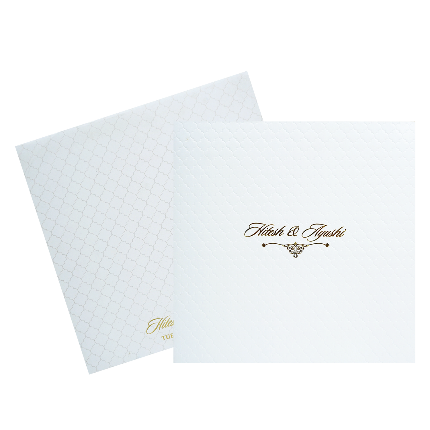 White Embossed Design Padded Wedding Card-KPR20120
