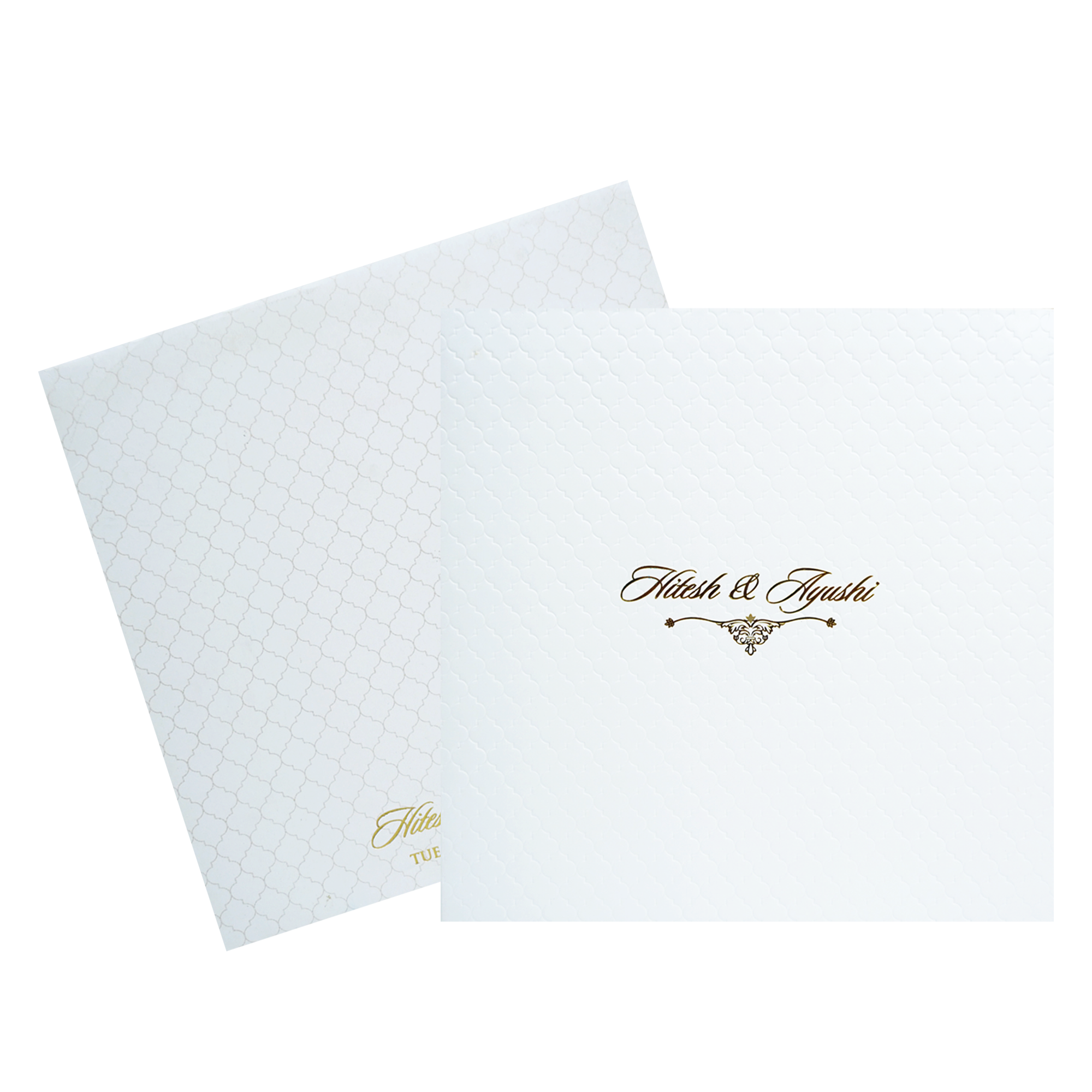 White Embossed Design Padded Wedding Card-KPR20120