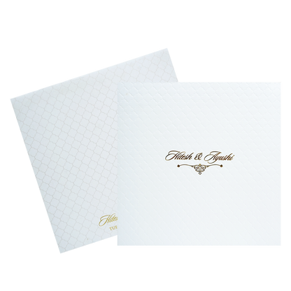 White Embossed Design Padded Wedding Card-KPR20120