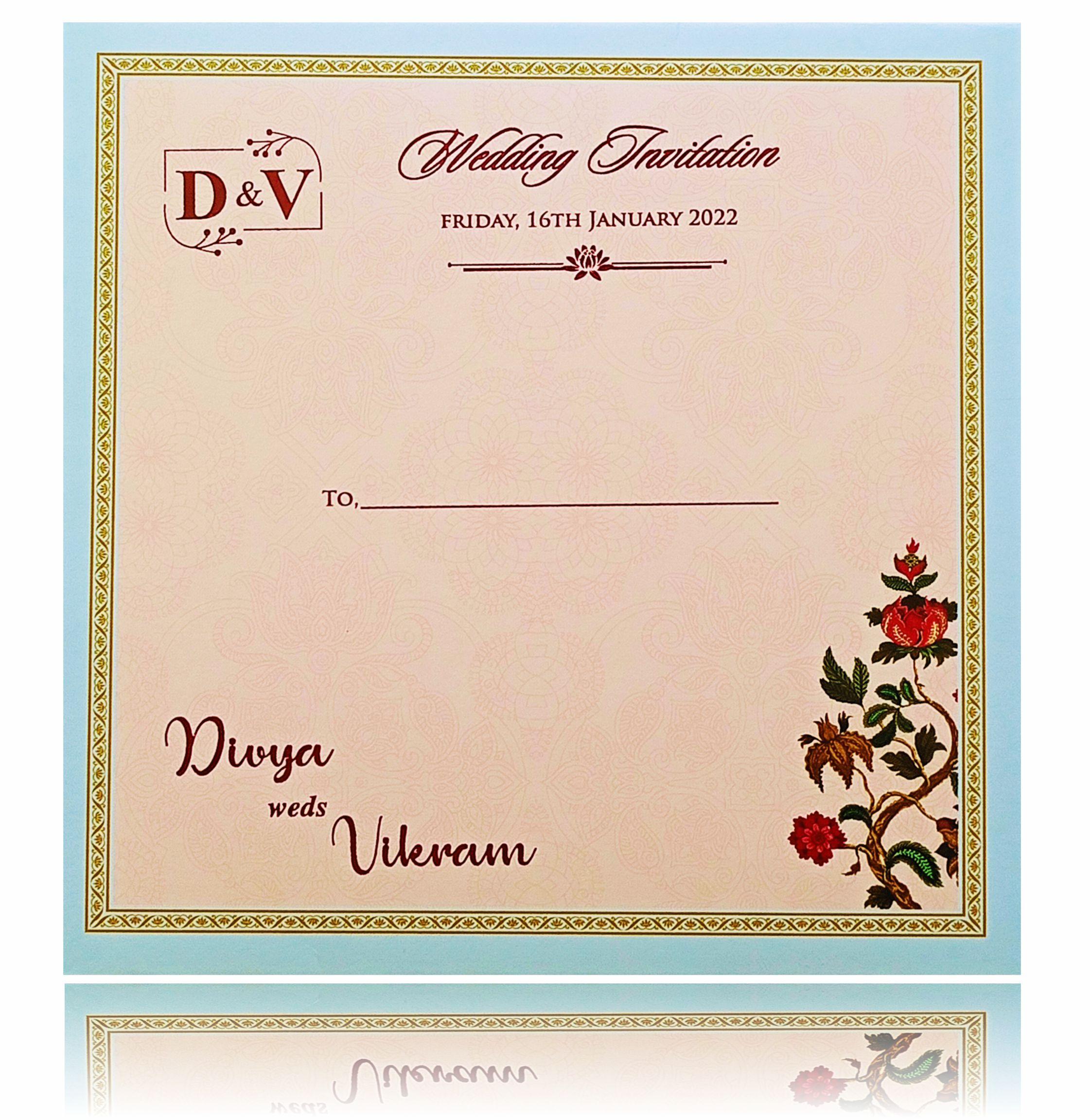 Pretty Red Flower Design Sky Blue Invitation Card - KNKA8053