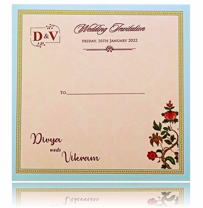Pretty Red Flower Design Sky Blue Invitation Card - KNKA8053