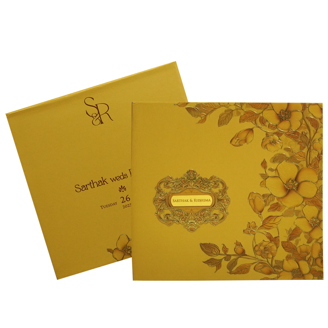 Mustard Gold Floral Embossed Premium Card-KPR24120