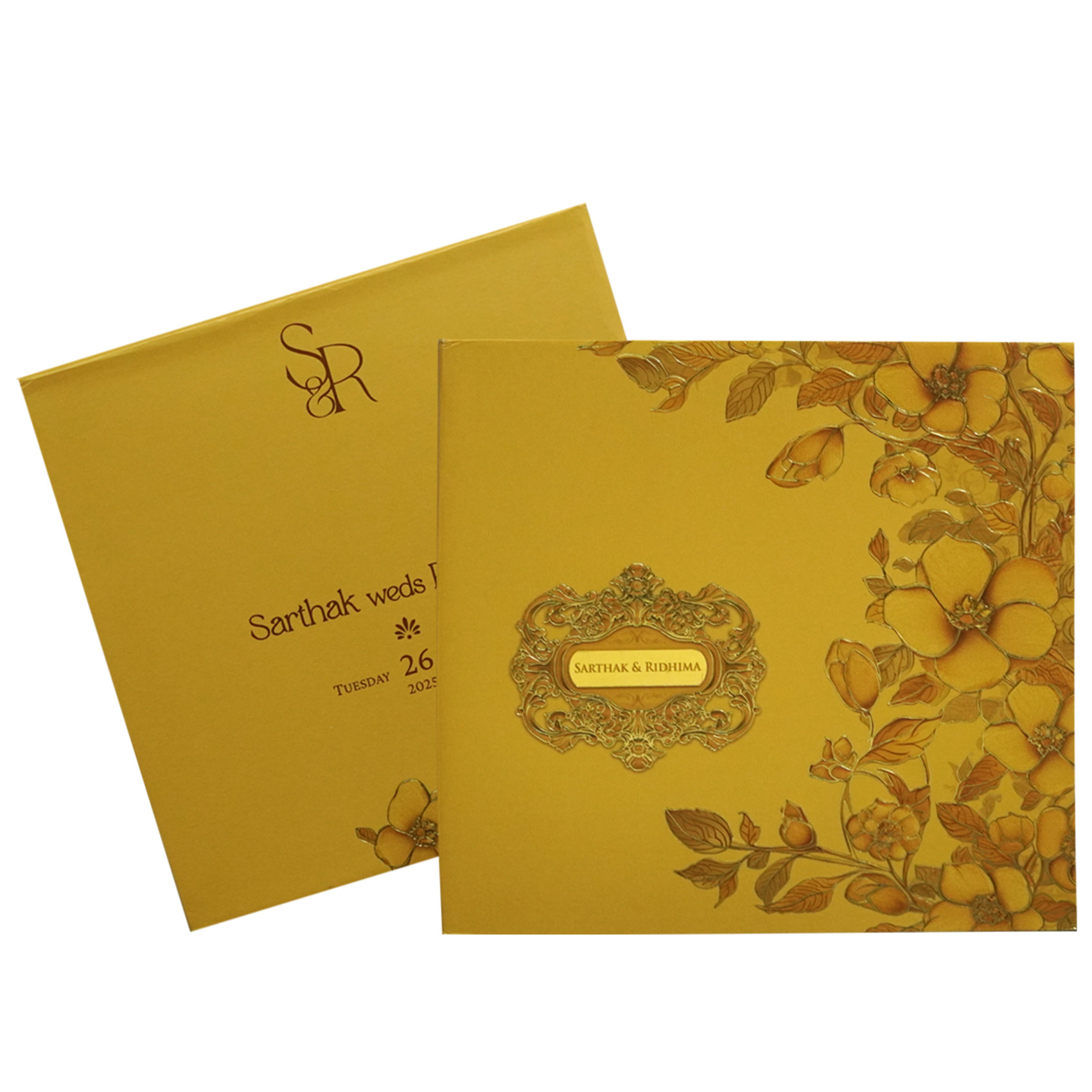 Mustard Gold Floral Embossed Premium Card-KPR24120