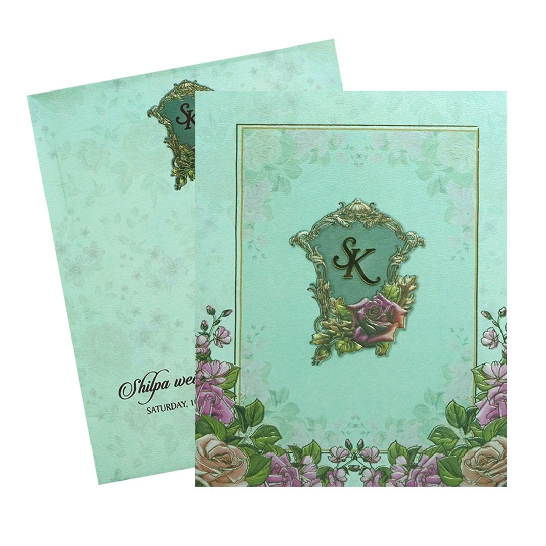 Light Green Rose Wedding Card-KPR09820