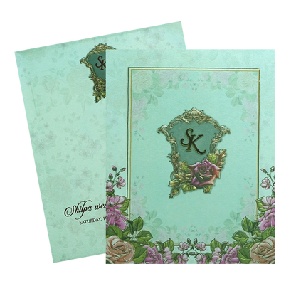 Light Green Rose Wedding Card-KPR09820