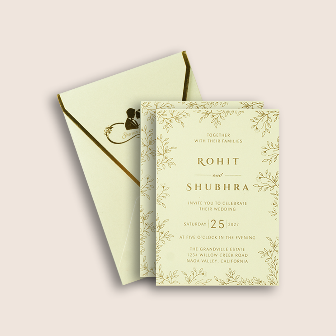 White Elegant Golden Border Invitation Card - KJP25220