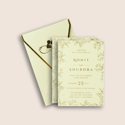White Elegant Golden Border Invitation Card - KJP25220