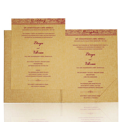 Brown Gold Padded White Flower Print Wedding Invitation-KNPP8501N